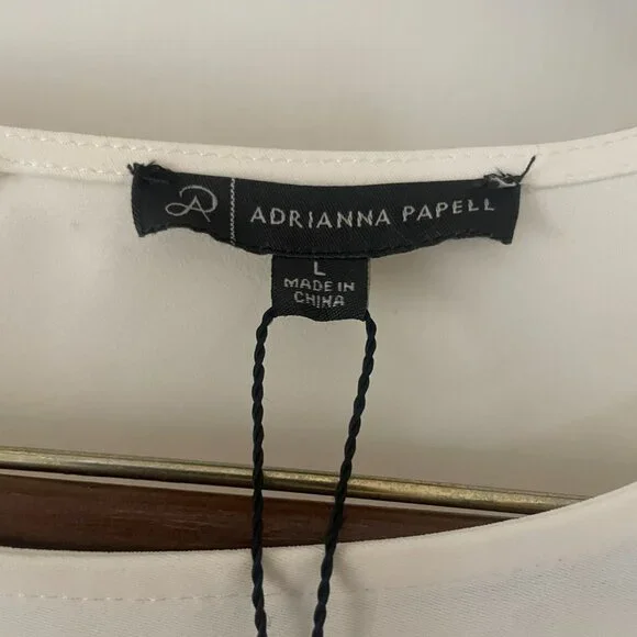 Adrianna Papell Blouse Women's Cream Crewneck Cutout Sleeve L NWT - Picture 6 of 7